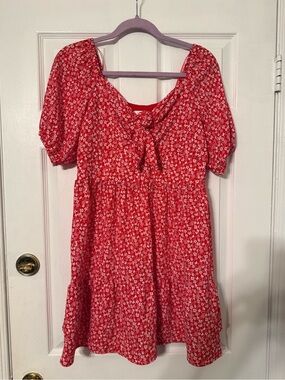 LC Lauren Conrad Red Floral Tie-Front Mini Dress